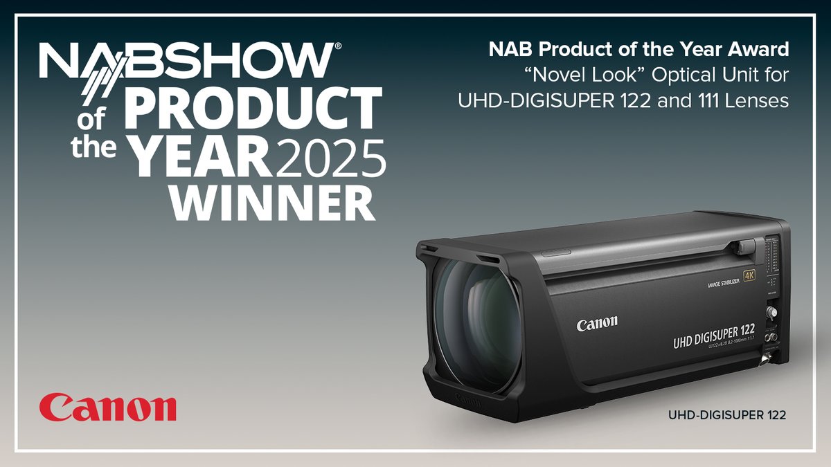 The Canon UHD-DIGISUPER 122 &amp; 111 lenses have been honored with the <a href="/NABShow/">NAB Show</a> Product of the Year Award for their revolutionary “Novel Look” Optical Unit. These lenses bring a bold, cinematic aesthetic to broadcast. 

Learn more here: canon.us/4itLETP