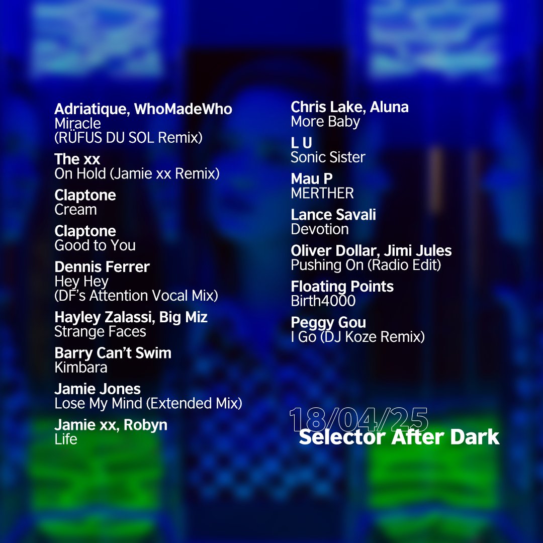 This week’s After Dark comes from Edinburgh’s own Fourth Daughther 🌙

Her mix blends deep house, tech house, electronica &amp; experimental pop, with tracks from Mau P, Jamie Jones, Claptone and more!

Tune in: linktr.ee/selectorradio 🎧