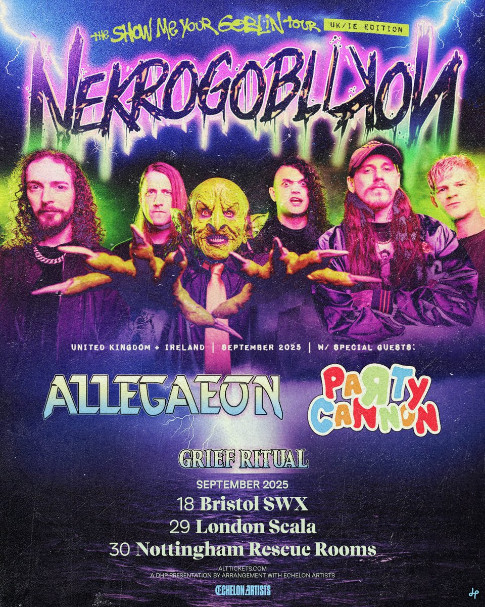 Rescue Rooms (@rescuerooms) on Twitter photo We'll be treated to one of the legendary energetic performances from death metal band <a href="/Nekrogoblikon/">Nekrogoblikon</a> & special guests <a href="/PartyCannonSlam/">PARTY CANNON - OFFICIAL</a> + <a href="/Allegaeon/">Allegaeon</a> + GRIEF RITUAL this September!
🎟️ Tickets on sale Friday, 10am. Set a reminder at tinyurl.com/47zzv32p We'll be treated to one of the legendary energetic performances from death metal band <a href="/Nekrogoblikon/">Nekrogoblikon</a> & special guests <a href="/PartyCannonSlam/">PARTY CANNON - OFFICIAL</a> + <a href="/Allegaeon/">Allegaeon</a> + GRIEF RITUAL this September!
🎟️ Tickets on sale Friday, 10am. Set a reminder at tinyurl.com/47zzv32p