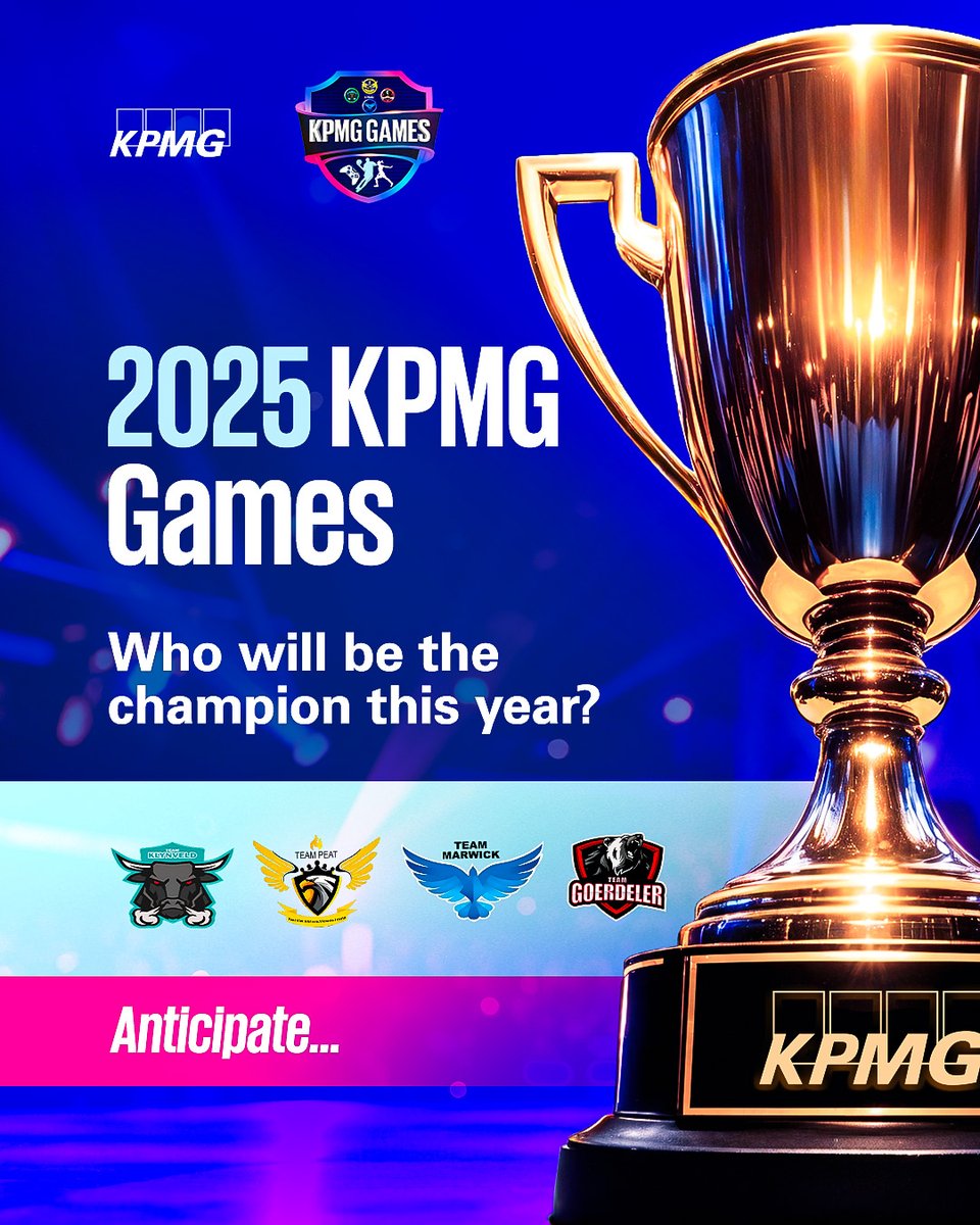 KPMG_NG's tweet photo. 2025 KPMG Games 🏆🎉🏅

The most anticipated KPMG Games are just around the corner 🎉🏅

Stay tuned for an exciting experience filled with competition, teamwork, and unforgettable moments!

#2025KPMGGames #GameOn #TeamSpirit #TeamKlynveld #TeamMarwick #TeamPeat #TeamGoerdeler https://t.co/0hBsWMlUsA