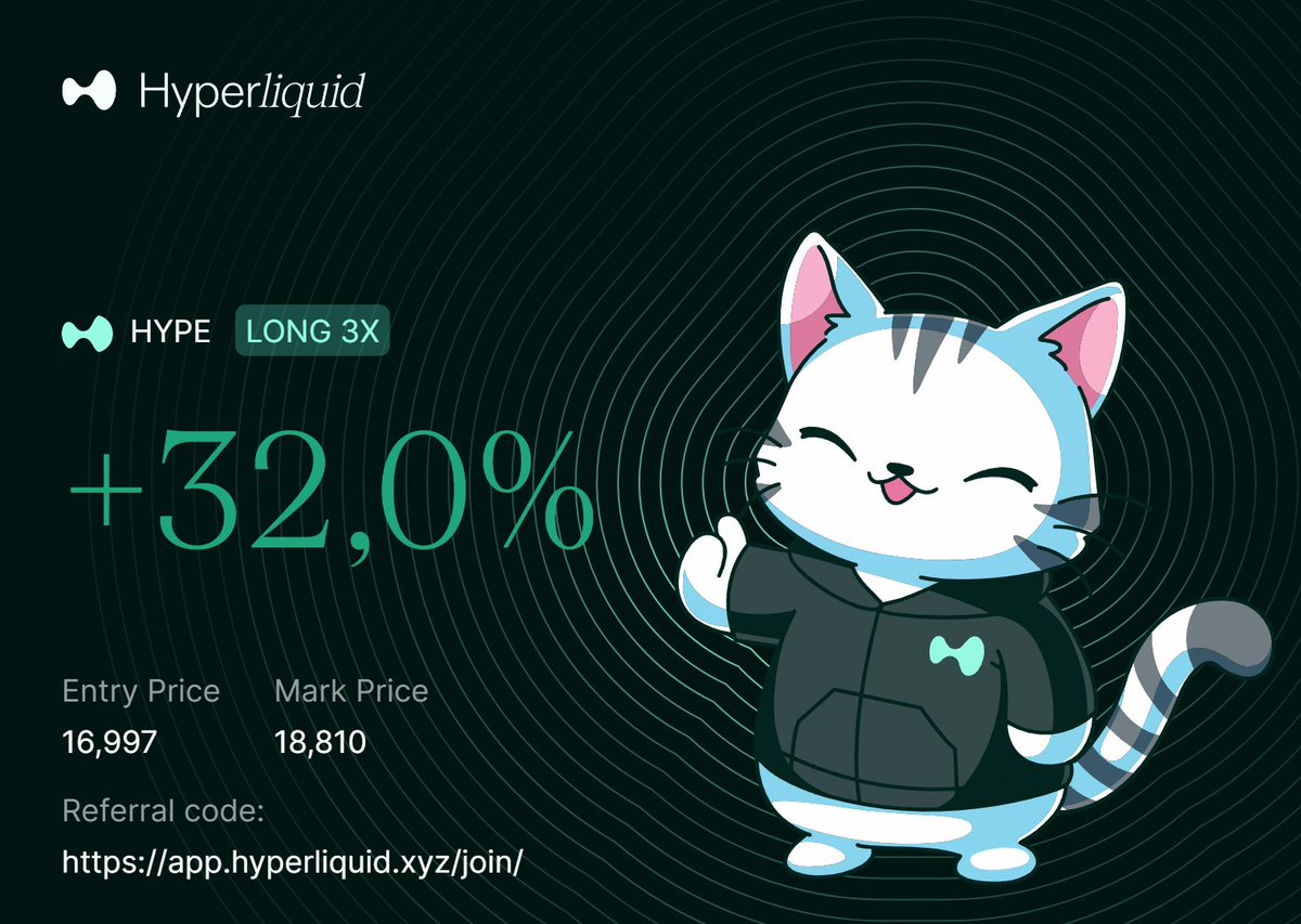 Gianluca (@giantrades) on Twitter photo My 2 entryes on $HYPE for the <a href="/PurrfectCatsHL/">Purrfect Cats</a> vault ✅
It's a part of the cycle where I am very bullish overall, I think it would be possible for $BTC to make ATHs with $HYPE following and overperform it
I plan to hold this $HYPE long and buy every rentracement My 2 entryes on $HYPE for the <a href="/PurrfectCatsHL/">Purrfect Cats</a> vault ✅
It's a part of the cycle where I am very bullish overall, I think it would be possible for $BTC to make ATHs with $HYPE following and overperform it
I plan to hold this $HYPE long and buy every rentracement