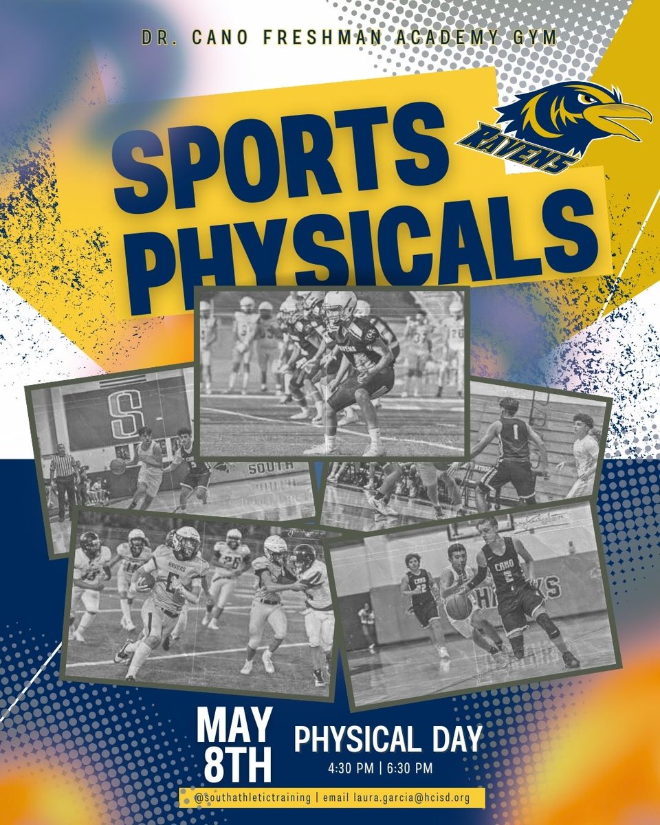 Harlingen CISD Athletics (@hcisd_athletics) on Twitter photo Need a Sports Physical?
These events are open to all athletes and band members, and the cost will be $10 per student, cash only. Paper physical must be signed by parents or guardian before doctor evaluation.
Questions email: athletics.physicals@hcisd.org Need a Sports Physical?
These events are open to all athletes and band members, and the cost will be $10 per student, cash only. Paper physical must be signed by parents or guardian before doctor evaluation.
Questions email: athletics.physicals@hcisd.org
