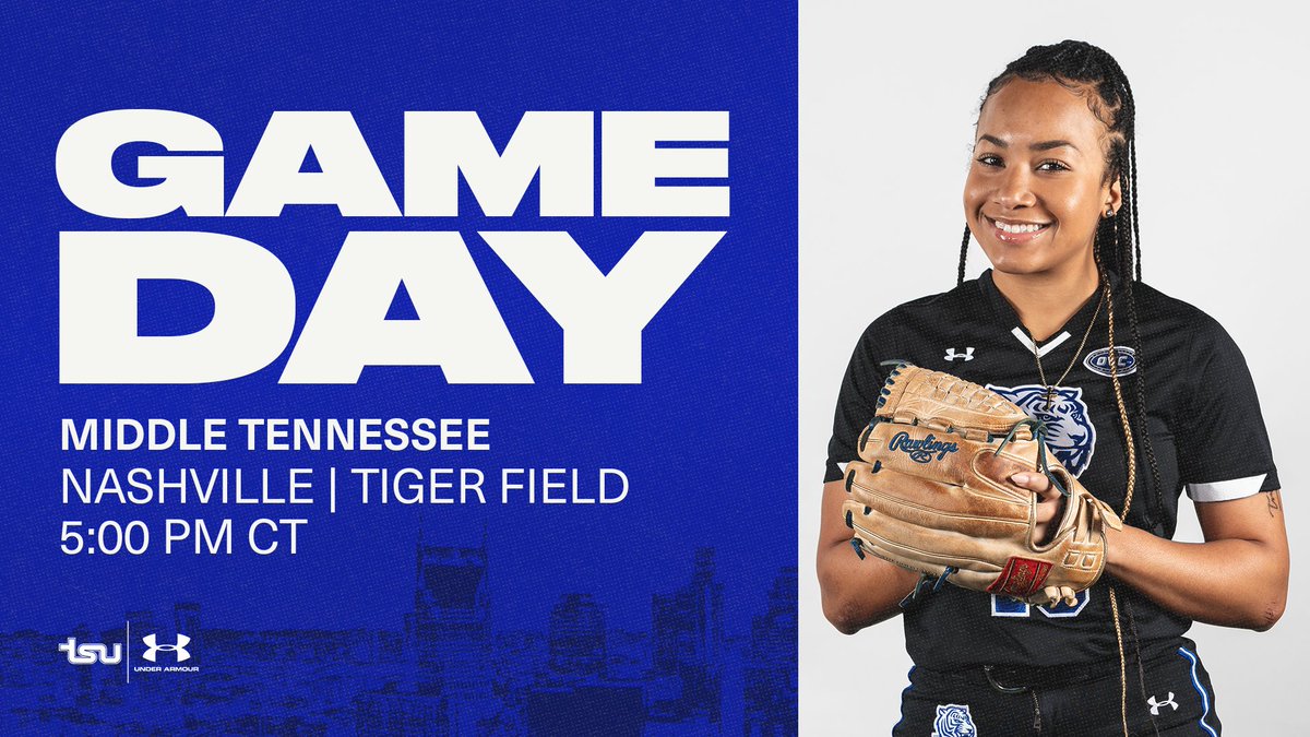 𝗚𝗔𝗠𝗘𝗗𝗔𝗬

🆚 Middle Tennessee St.
🕔 5:00 PM
🏟️ Nashville | Tiger Field
📊 tsutigers.com/sidearmstats/s…

Resuming the suspended game from April 2 — picking up in B2 with 2 outs, runners on 1st &amp; 2nd, JaKeyla McDaniel at the plate.