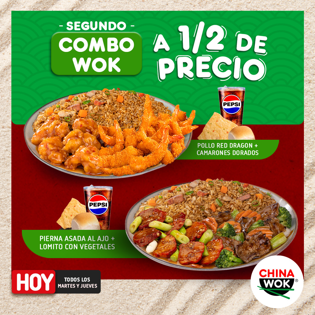 Hoy tu Combo Wok viene cargado de sabor.
Elegí tus dos sabores favoritos y comparte el segundo combo wok a ½ de precio.
¿Ya sabés con quién lo vas a disfrutar? 😋