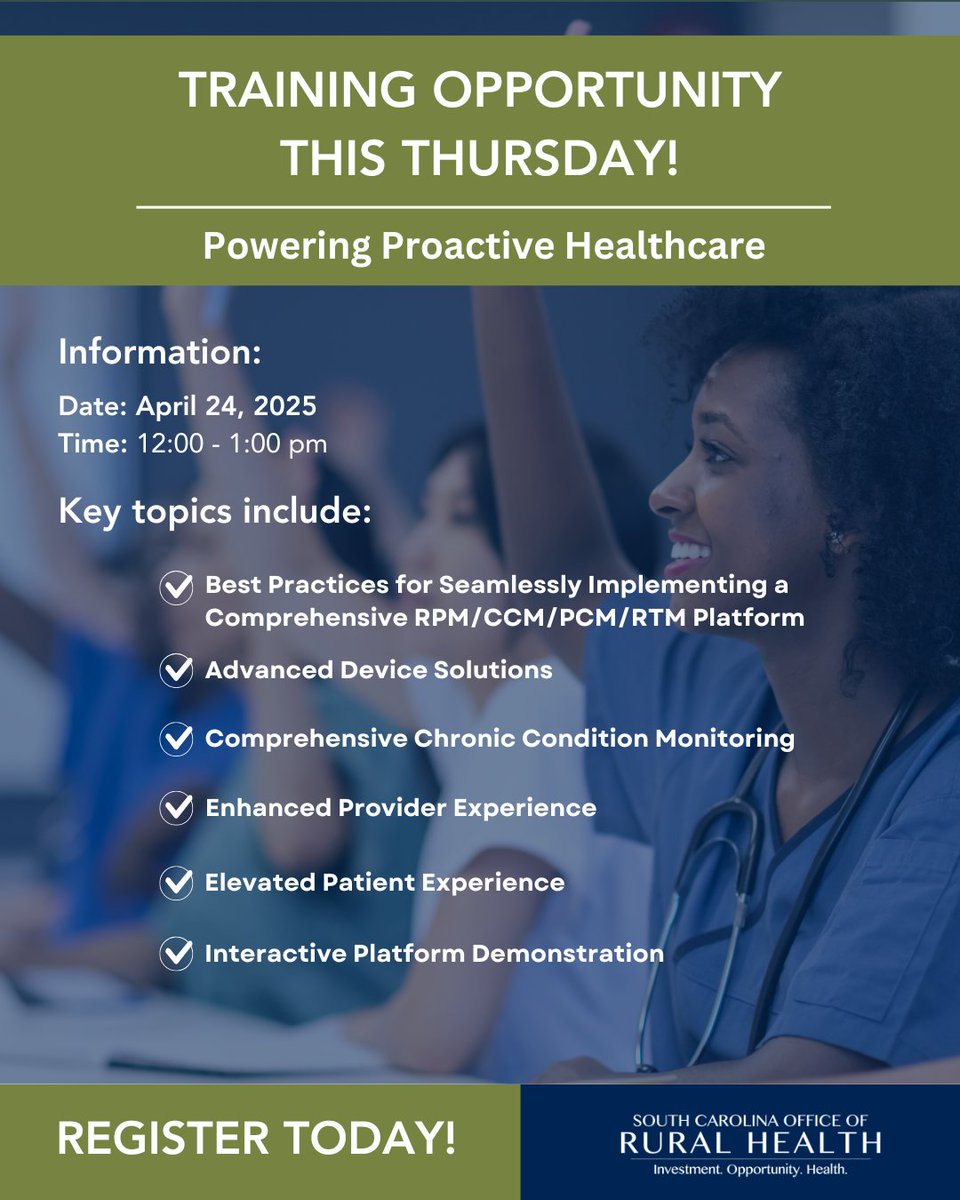 Is your RHC wanting to start providing remote patient monitoring, chronic care management, principal care management and or remote therapeutic monitoring? 

Join SCORH and KangrooHealth, for a webinar to see how they can assist your RHC today! 

us02web.zoom.us/meeting/regist…