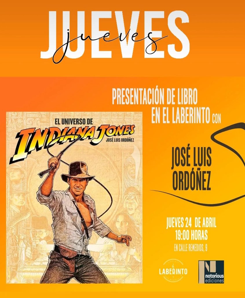 José Luis Ordóñez (@jlordonez237) on Twitter photo Mañana miércoles es 23 de abril, Día del Libro, pero pasado mañana, JUEVES, estaremos en <a href="/libroslaberinto/">Librería El Laberinto</a> para presentar "El universo de Indiana Jones" <a href="/Notorious_Ed/">Notorious Ediciones</a> y hablar, por ejemplo, de una obra maestra como "En busca del arca perdida" (Steven Spielberg, 1981), gran CINE. Mañana miércoles es 23 de abril, Día del Libro, pero pasado mañana, JUEVES, estaremos en <a href="/libroslaberinto/">Librería El Laberinto</a> para presentar "El universo de Indiana Jones" <a href="/Notorious_Ed/">Notorious Ediciones</a> y hablar, por ejemplo, de una obra maestra como "En busca del arca perdida" (Steven Spielberg, 1981), gran CINE.