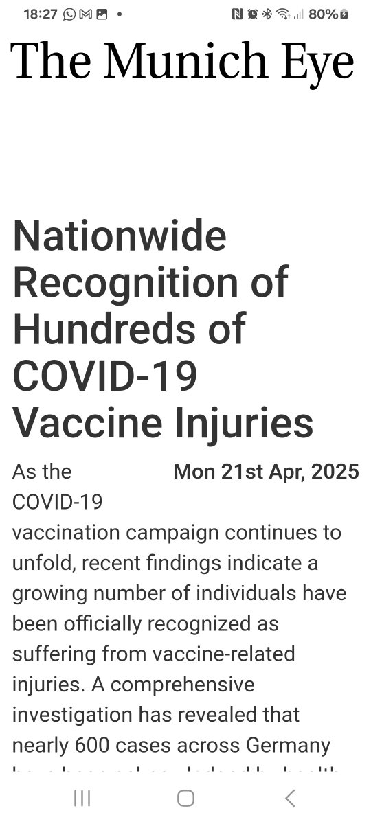 Nearly 600 COVID-19 vaccine injuries have now been officially recognised in Germany.

Each case is a life changed forever.

This isn’t misinformation. It’s mainstream news — from Frankfurter Allgemeine Zeitung.
Accountability and transparency matter.

#VaccineInjured