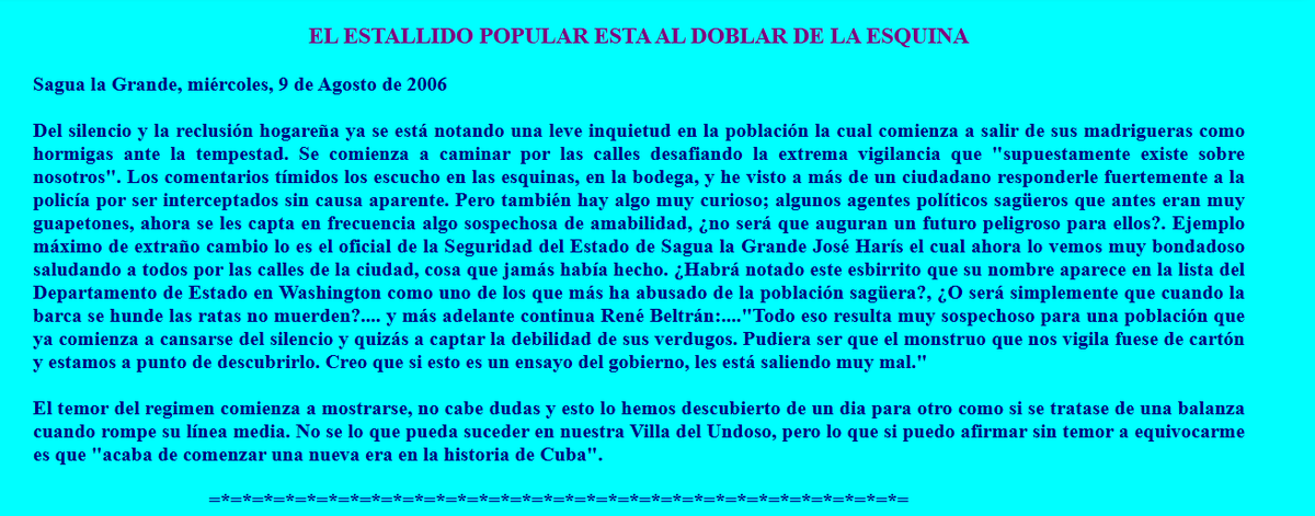 PPDHC_i's tweet photo. ¡Pobre Cuba!
ANALIZANDO ESTE ESCRITO 19 AÑOS DESPUÉS PODEMOS CONCLUIR QUE: 
Especular, opinar sin base en la realidad, no sirve para realizar con éxito una empresa, mucho menos cuando se trata de liberar a un pueblo oprimido.
Fuente de este texto: https://t.co/CMtT35Ux6t https://t.co/9VnpQm3QMy