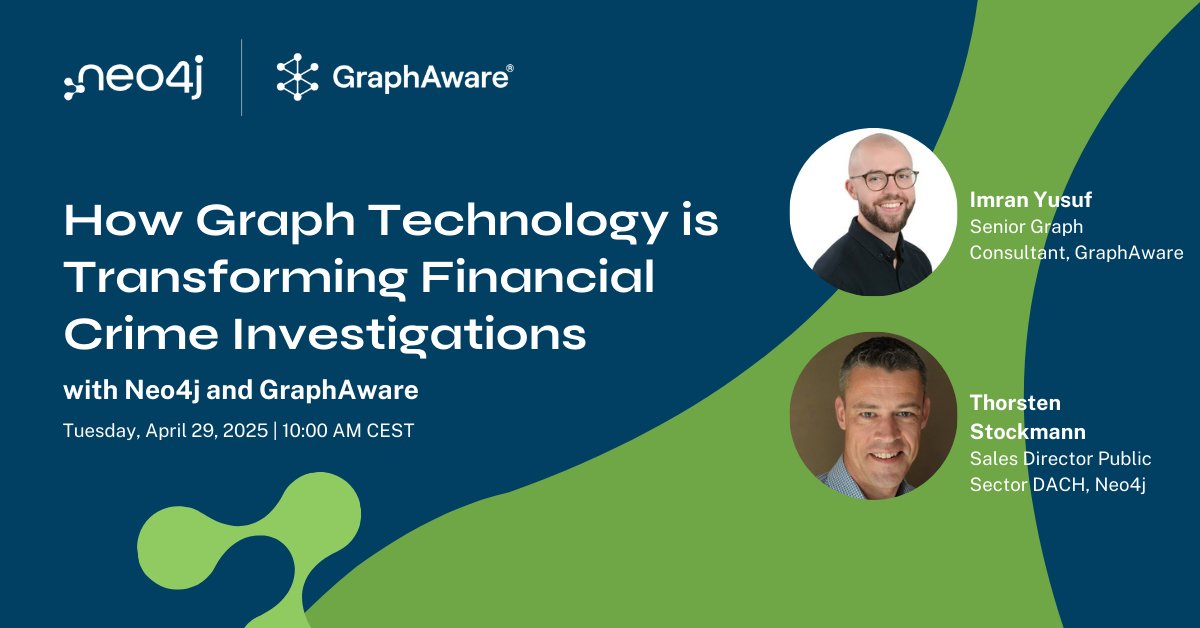 Neo4j (@neo4j) on Twitter photo Unmasking Financial Crime with Graph Tech:
Join us on April 29 to see how #Neo4j and <a href="/GraphAware/">Graphically Aware</a> are helping investigators:
- Detect hidden patterns
- Connect fraud networks
- Stay ahead of bad actors
Register: bit.ly/3GfjJK5
#GraphTechnology #FinancialCrime Unmasking Financial Crime with Graph Tech:
Join us on April 29 to see how #Neo4j and <a href="/GraphAware/">Graphically Aware</a> are helping investigators:
- Detect hidden patterns
- Connect fraud networks
- Stay ahead of bad actors
Register: bit.ly/3GfjJK5
#GraphTechnology #FinancialCrime