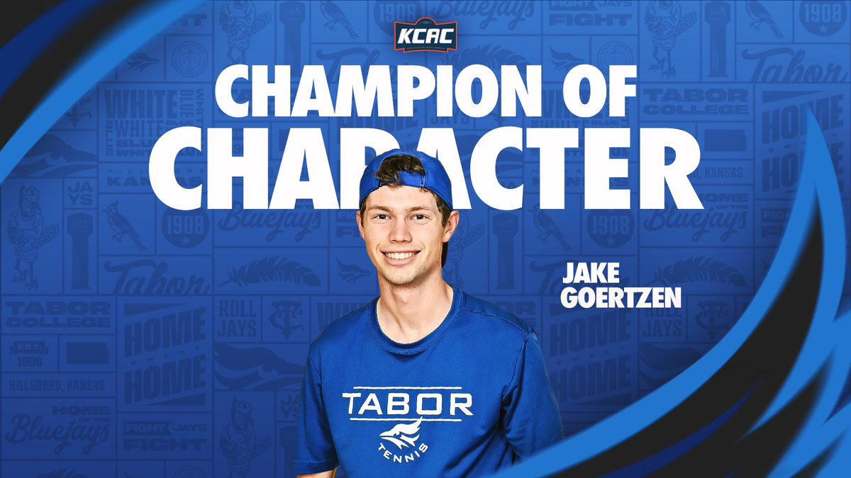 Tabor College Athletics (@gotaborbluejays) on Twitter photo ๐พ ๐๐พ๐ผ๐พ ๐พ๐๐ผ๐๐๐๐๐๐ ๐๐ ๐พ๐๐ผ๐๐ผ๐พ๐๐๐ ๐พ
The Tabor College men's tennis team has been named theย KCAC Champions of Character Team of the Yearย for the 2024-25 season. In addition, sophomoreย Jake Goertzenย was selected as Tabor's individualย Champion of Character. ๐พ ๐๐พ๐ผ๐พ ๐พ๐๐ผ๐๐๐๐๐๐ ๐๐ ๐พ๐๐ผ๐๐ผ๐พ๐๐๐ ๐พ
The Tabor College men's tennis team has been named theย KCAC Champions of Character Team of the Yearย for the 2024-25 season. In addition, sophomoreย Jake Goertzenย was selected as Tabor's individualย Champion of Character.