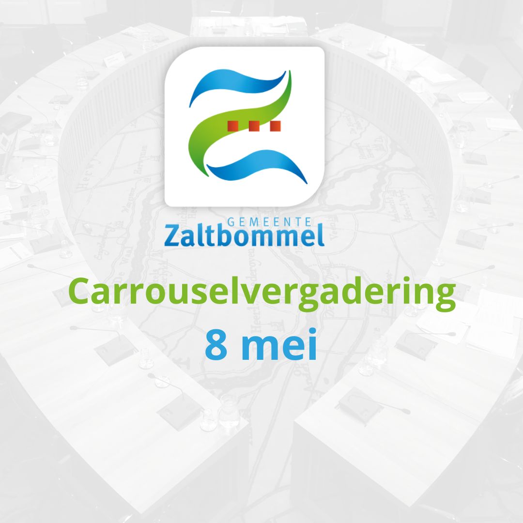 raadzaltbommel's tweet photo. 8 mei is de carrouselvergadering met o.a. op de agenda: locatiegrootte asielopvang gemeente Zaltbommel, voorbereidingskrediet Pand9, bestemmingsplan de Wildeman III en de Verordening en beleidstoelichting inwoners- en overheidsparticipatie. Meer info? https://t.co/sWuk4UWeMZ https://t.co/bkMsWzaqz8