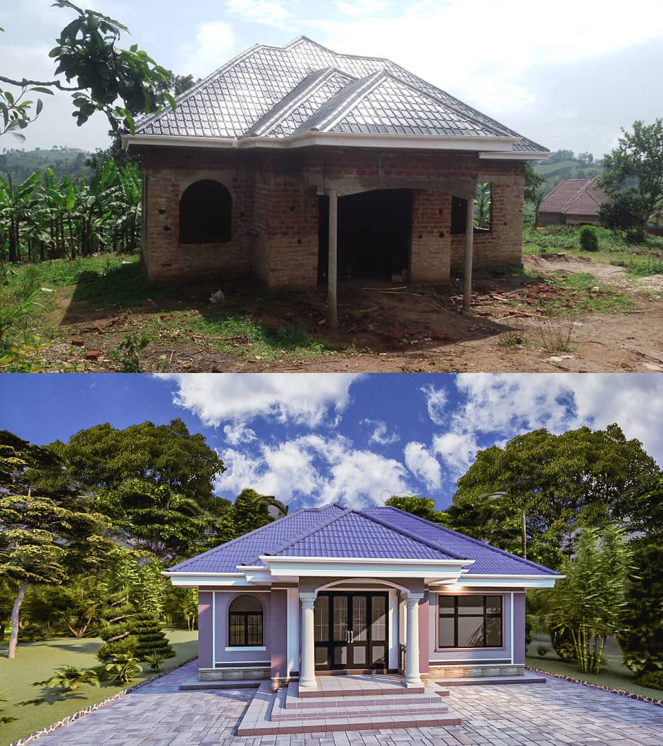 Design vs  Step by step actual construction .

Here’s our recently designed, built simple  3 bedroom residential home with 2 bathrooms, prayer room, sitting room, dining and kitchen. 
You too can this for yourself

 For all your design and construction  needs, call or whatsapp