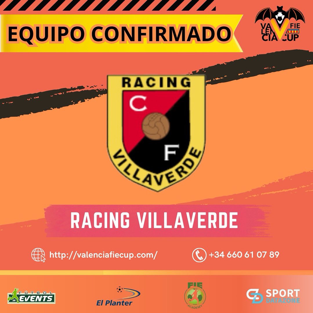 Valencia FIE Cup (@valenciafiecup) on Twitter photo 🟠‼️Confirmamos al Racing Villaverde para la edición de Mayo de la <a href="/valenciafiecup/">Valencia FIE Cup</a>
😊 Un honor contar con vosotros
#FieXperience #ValenciaFieCup #torneo #deporte #Valencia #costavalenciana #elplanter #futbolbase #futbol #club 🟠‼️Confirmamos al Racing Villaverde para la edición de Mayo de la <a href="/valenciafiecup/">Valencia FIE Cup</a>
😊 Un honor contar con vosotros
#FieXperience #ValenciaFieCup #torneo #deporte #Valencia #costavalenciana #elplanter #futbolbase #futbol #club