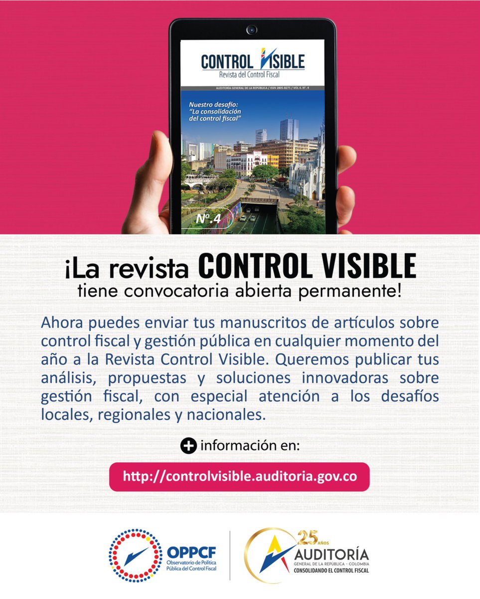 AuditoriaGen's tweet photo. #Atención ¡Postula tu manuscrito a la revista #ControlVisible!  Buscamos difundir el conocimiento, entendiendo que los recursos públicos materializan los derechos de los ciudadanos.   Envía tu propuesta siguiendo estas indicaciones. ➡️https://t.co/L8k2dqD8t6 https://t.co/ElHCSUxUYK
