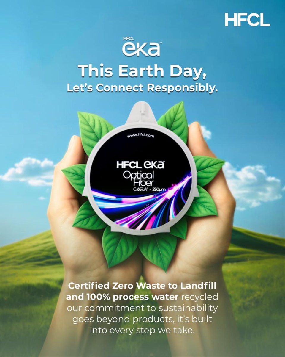 hfclg's tweet photo. This #EarthDay2025, let’s build smarter, greener networks.
Eka Fiber delivers speed with sustainability—less energy, longer life, smaller footprint.
#ConnectResponsibly #HFCL #GreenTech https://t.co/v8j4TBeSCo