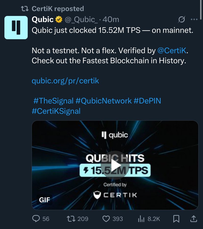 $Qubic is the number #1 fastest blockchain in the world verified by Certik
