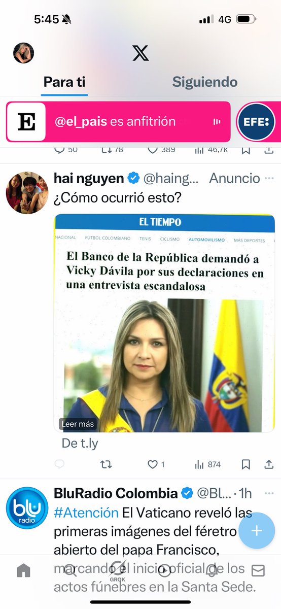 VickyDavilaH's tweet photo. Dicen por ahí que un candidatito, muy gastón, está desesperado porque lo coronen candidato de su partido. Sus patrocinadores le dieron un límite de tiempo porque no está dando la talla. 

Con venezolanos extraños que nadie sabe para quién trabajan ni cómo les pagan y gastos desbordados que podrían ser ilegales para un funcionario en ejercicio, están pagando una campaña de mentiras en X en mi contra. 

Yo sigo creciendo y en la calle con la gente. Algunos nietos de políticos que se sienten con derechos adquiridos como en el “usted no sabe quién soy yo” serían triturados por la izquierda en una segunda vuelta. 

Los antojos de unos cuantos ricos financiando estas porquerías van a dividir al país y a aumentar la posibilidad de que petro se quede en el poder. Por eso, no me voy a unir a politiqueros y mi proyecto es con la gente y para la gente hasta el final. Vamos a retomar el rumbo correcto para lograr la transformación que realmente necesita Colombia.
