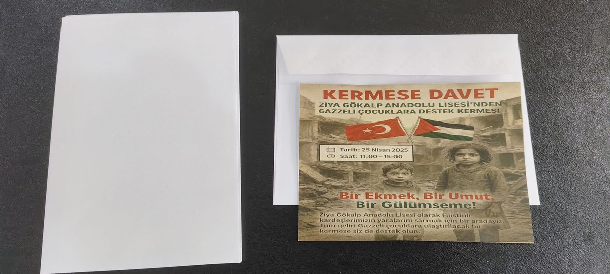 Ziya Gökalp Anadolu Lisesi olarak, Gazzeli çocuklara destek amacıyla 25 Nisan Cuma 11.00-15.00 arası okul bahçemizde kermes düzenliyoruz. Tüm velilerimizi ve misafirlerimizi bekliyoruz.
<a href="/Yusuf__Tekin/">Yusuf Tekin</a>
<a href="/vali_zorluoglu/">Murat Zorluoğlu</a>
<a href="/Yunus__ATAMAN/">Yunus ATAMAN</a>
<a href="/Murat4Kucukali/">Murat Küçükali</a>
<a href="/husamettin_atli/">Hüsamettin ATLI</a>