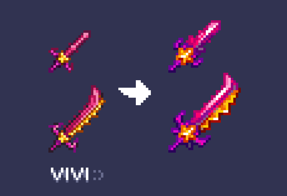 dev_generic's tweet image. Resprited the star fury and star wrath!

#terraria