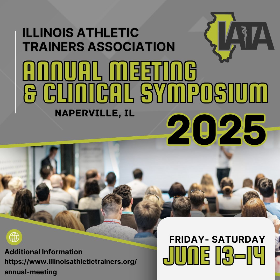 Who's ready for fun and learning?!?

Join us June 13-14, 2025 for the @ilathtrainers Annual Meeting and Clinical Symposium.

For more information and to register for the symposium, visit us here: illinoisathletictrainers.org/annual-meeting

#athletictrainingeducation #iata #illinois #ceu