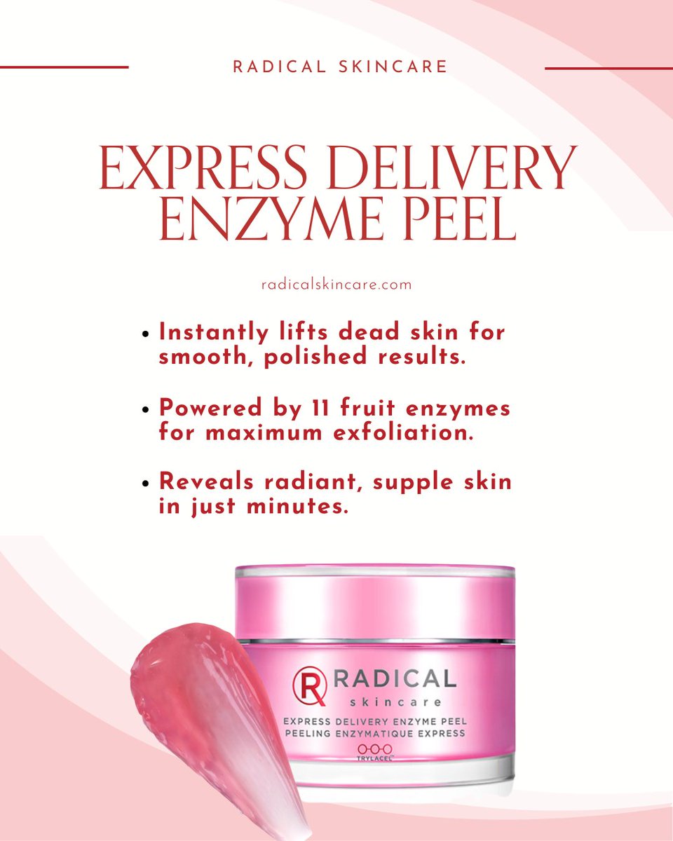 Smooth, brighten &amp; refresh in minutes! Our Express Delivery Enzyme Peel uses 11 fruit enzymes to exfoliate for radiant, polished skin.

#RadicalSkincare #ExpressEnzymePeel #GlowInstantly #SmoothSkin #RadiantGlow #BeautyMustHave