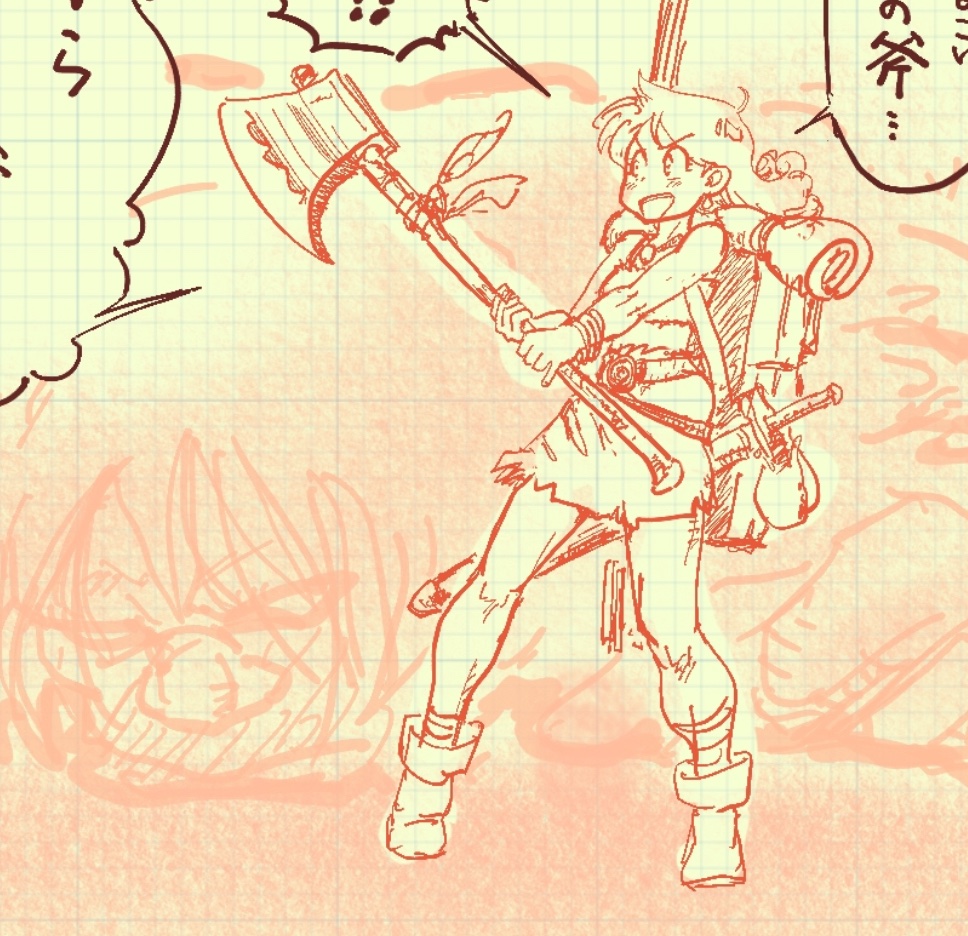 『ダンジョンズ&ドラゴンズ』
前回手に入れたグレートアックス+1のデビュー戦で、ジャイアントを撃破して感動するバーバリアン女子。
#DnD #TRPG #5時から冒険者 