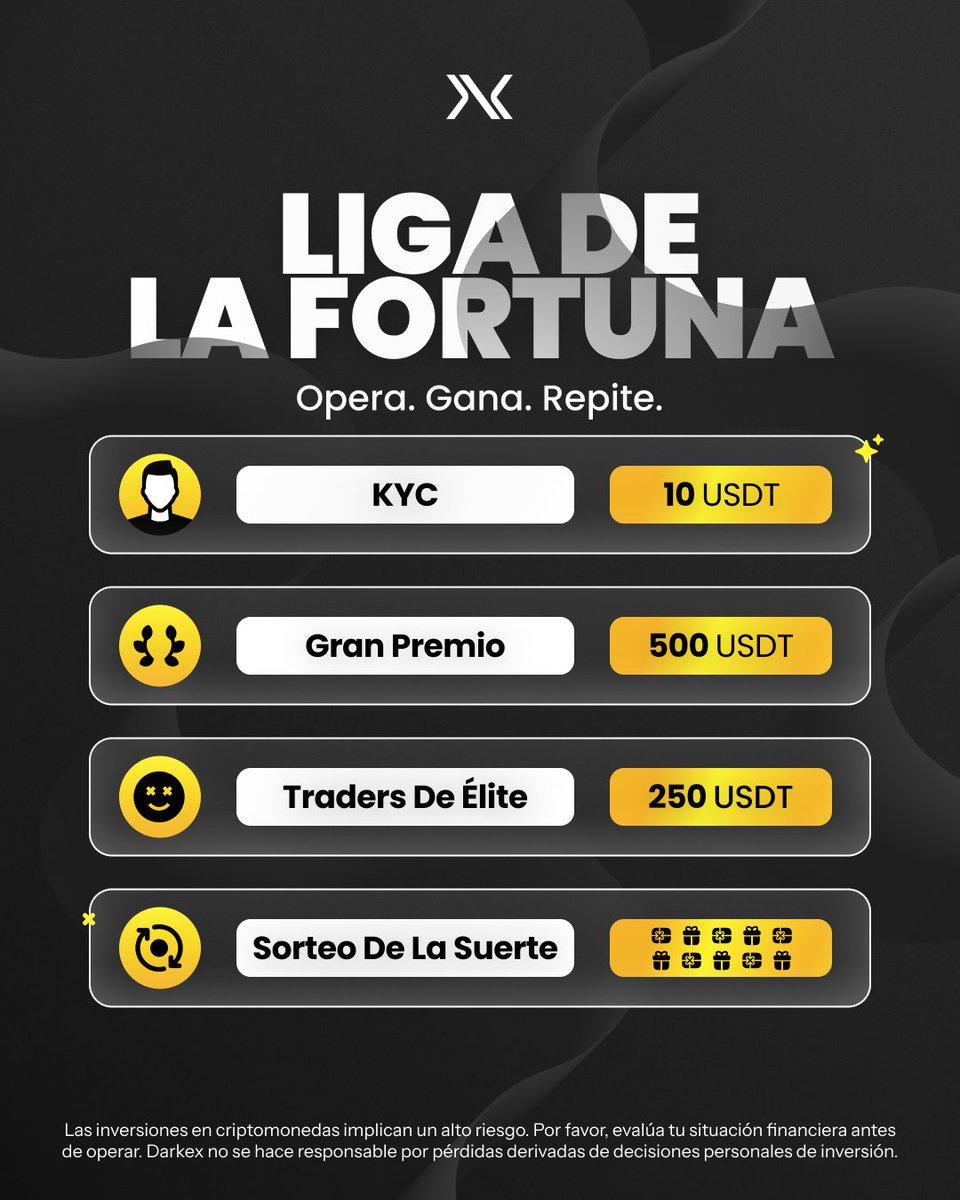 Una sola liga. ¡Victorias sin fin! 💸

El trading se ha vuelto competitivo — ¿Estás listo para dominar?

🏆 Gran premio de 500 USDT cada semana
🥇 250 USDT para traders élite
🎲 Sorteos y recompensas sorpresa

Cómo participar:
📝 Regístrate y completa el KYC
🛒 Realiza tu primera