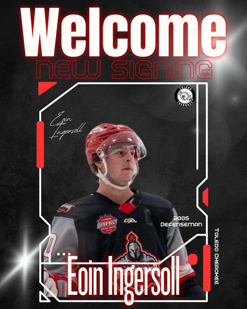 🚨SIGNING ALERT🚨 

The Toledo Cherokee are proud to announce the signing of Defensemen Eoin Ingersoll for the 2025-26 season! Ingersoll played for the Red River Spartans last season. 
We would like to welcome Eoin to the Cherokee Family! 
#ROLLTRIBE #SAPPYSTRONG #REDEMPTIONTOUR