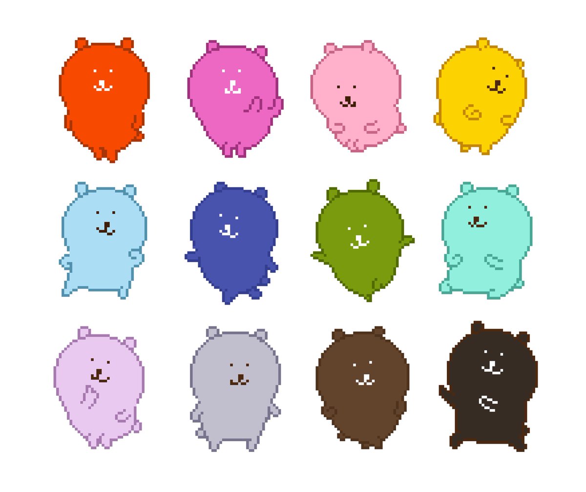 (  ´ᴥ` )カラーなくま君たち。
#ナガノのくま #ドット絵 #ファンアート