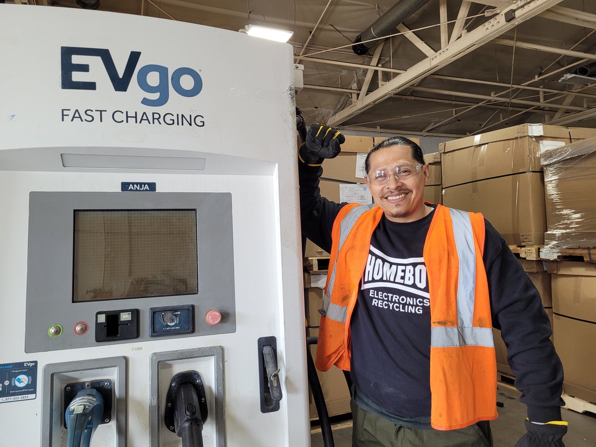 🌍 This Earth Day, we’re celebrating how EVgo is driving sustainability beyond the charge. 
When chargers reach the end of their life, we partner with <a href="/HomeboyRecycles/">Homeboy Recycling</a>, an R2 certified recycler and B Corp™, to recycle parts, recover valuable materials, and reduce waste while