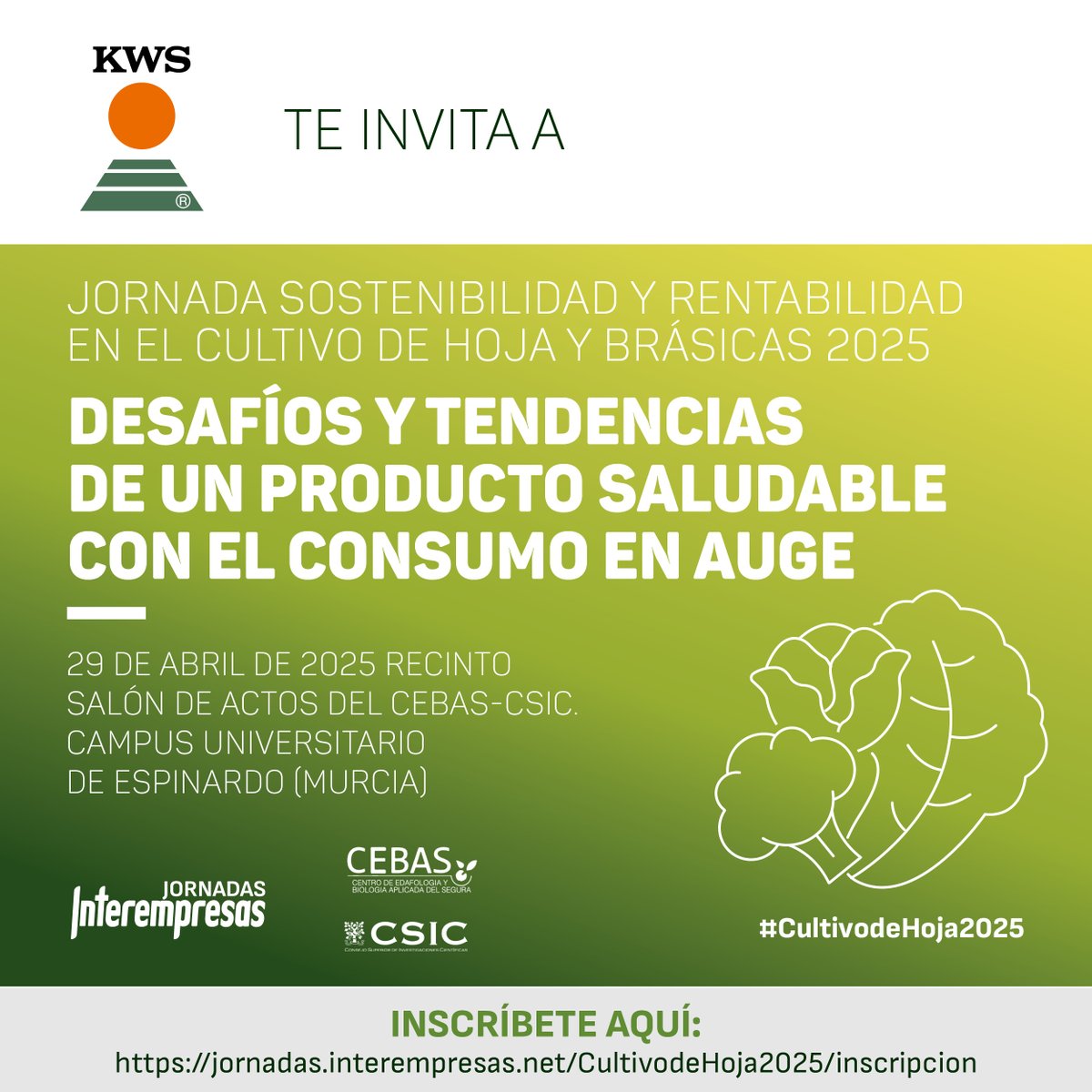 Nuestro equipo de KWS Vegetales estará participando en la Jornada sobre el cultivo de la hoja y brásicas el próximo martes 29 de abril en Murcia. Te esperamos! 🌱🍉🍈🍅

#CultivodeHoja2025 #KWSEspana #KWSVegetales #vegetales #horticolas #murcia #productosaludable