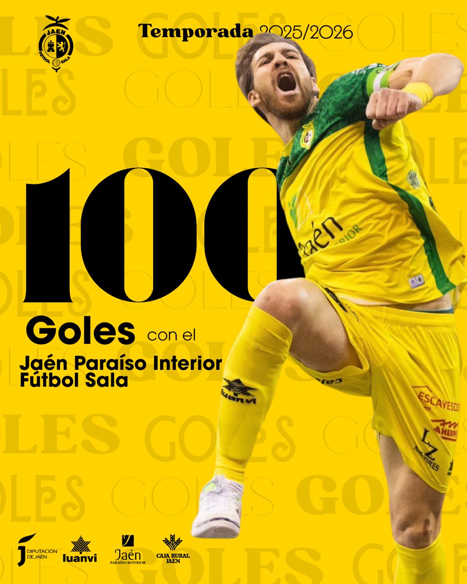 Jaén Paraíso Interior FS (@jaenfs) on Twitter photo 🤩 ¡LOS 𝟭𝟬𝟬 𝗚𝗢𝗟𝗘𝗦 DEL CAPITÁN!
⚽️ Con el tanto del pasado sábado frente a <a href="/burelafs/">CD Burela FS</a>, llegó a la centena de dianas con la camiseta amarilla
👏 ¡Estamos muuuuuy orgullosos de ti <a href="/alan_brandi/">Alan Brandi</a>!
🔜 Y cuidado, porque está rozando otra cifra histórica...
#SomosJaén💛 🤩 ¡LOS 𝟭𝟬𝟬 𝗚𝗢𝗟𝗘𝗦 DEL CAPITÁN!
⚽️ Con el tanto del pasado sábado frente a <a href="/burelafs/">CD Burela FS</a>, llegó a la centena de dianas con la camiseta amarilla
👏 ¡Estamos muuuuuy orgullosos de ti <a href="/alan_brandi/">Alan Brandi</a>!
🔜 Y cuidado, porque está rozando otra cifra histórica...
#SomosJaén💛