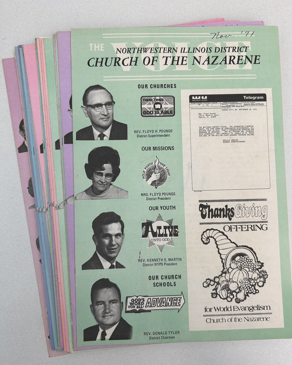 We recently received a donation of several past issues of the Northwestern Illinois District Voice. District newsletters are valuable sources of information for tracking district and local church histories. We are grateful to have them!

#NazareneArchives
#NazareneHistory