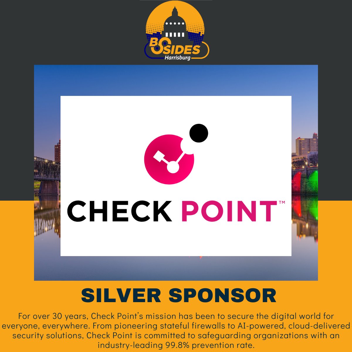 We're thrilled to welcome <a href="/CheckPointSW/">Check Point Software</a> as a SILVER sponsor for this year's BSidesHBG!

Get your tickets here:
eventzilla.net/e/bsides-harri…