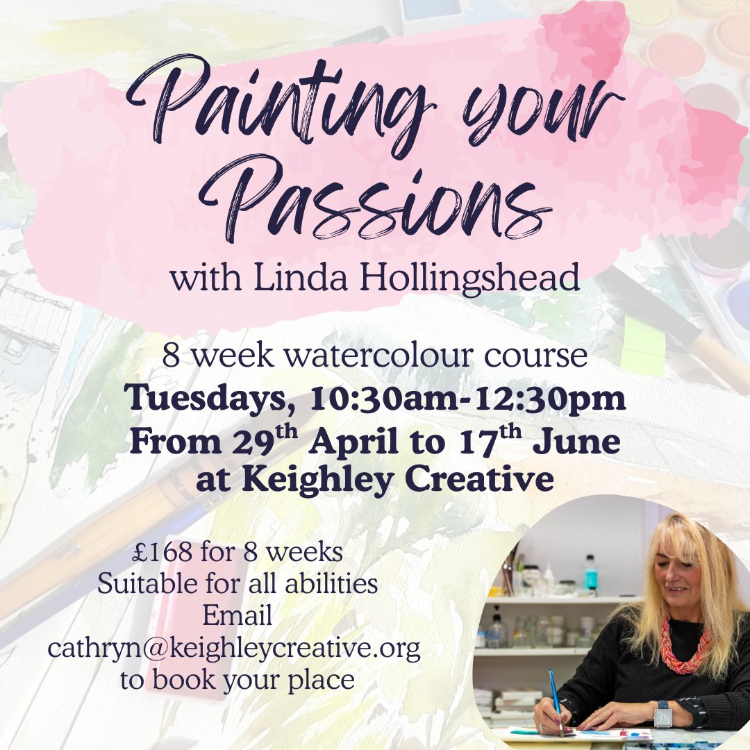 There are still some places remaining for Painting Your Passions with Watercolour at Keighley Creative
8 weeks, starting next Tues (29th), 10:30-12:30 at Keighley Creative. £168 for 8 weeks (£21 a week).

More information keighleycreative.org/event/painting…
#Watercolour