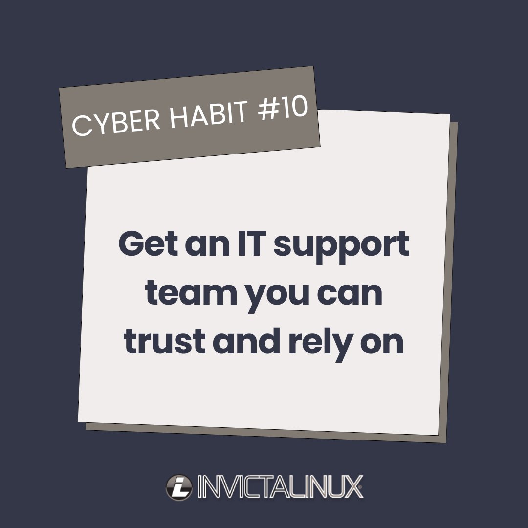 Invictalinux's tweet image. Weekly Cyber 🌐 Habit #10
And finally, last but not least…
Get an IT support team you can trust and rely on 🤝
Contact us today if you have any questions or need assistance with cyber security 👉 invictalinux.co.uk/contact/