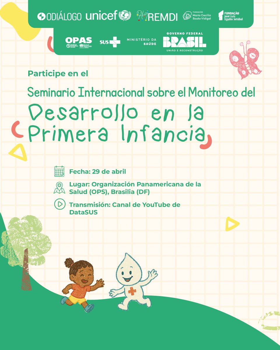 🌎Seminario Internacional sobre el Monitoreo del Desarrollo en la Primera Infancia

🗓️¿Cuándo? 29/04, 8 am (ET)

🔴 ¿Cómo unirse?
Únase al livestreaming en español (bit.ly/3Yz5x4A) o portugués (bit.ly/4j7aRVc). No es necesario inscribirse.
