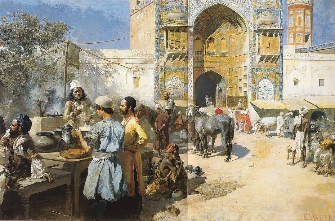 Kranti_Maharani's tweet image. An Open-Air Restaurant outside Masjid Wazir Khan, Lahore.

Painting by Edwin Lord Weeks (c. 1849 – 1903).

 #Mughal  #mughalarchitecture #art

#Pakistan