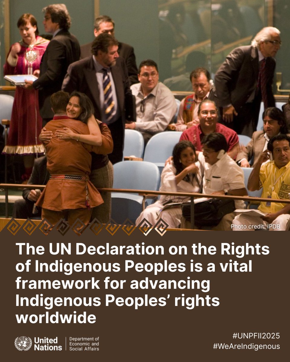 This years' theme of #UNPFII2025 is “Implementing the UN Declaration on the Rights of Indigenous Peoples within UN Member States &amp; the UN system”.
Join us @ 11:45 AM today (NY time) for the panel dialogue on the Declaration: webtv.un.org/en/asset/k1y/k…
#WeAreIndigenous