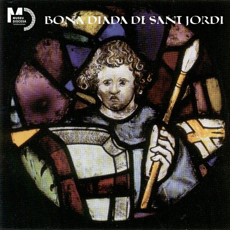 🌹📚🐉 Avui, diada de Sant Jordi, des del Museu Diocesà us volem mostrar un vitrall dedicat al patró de Catalunya. Es tracta d’un vitrall procedent de la Catedral de Tarragona, que es troba en dipòsit a l’espai de reserves del Museu. L’obra, d’autor anònim, data del segle XV.