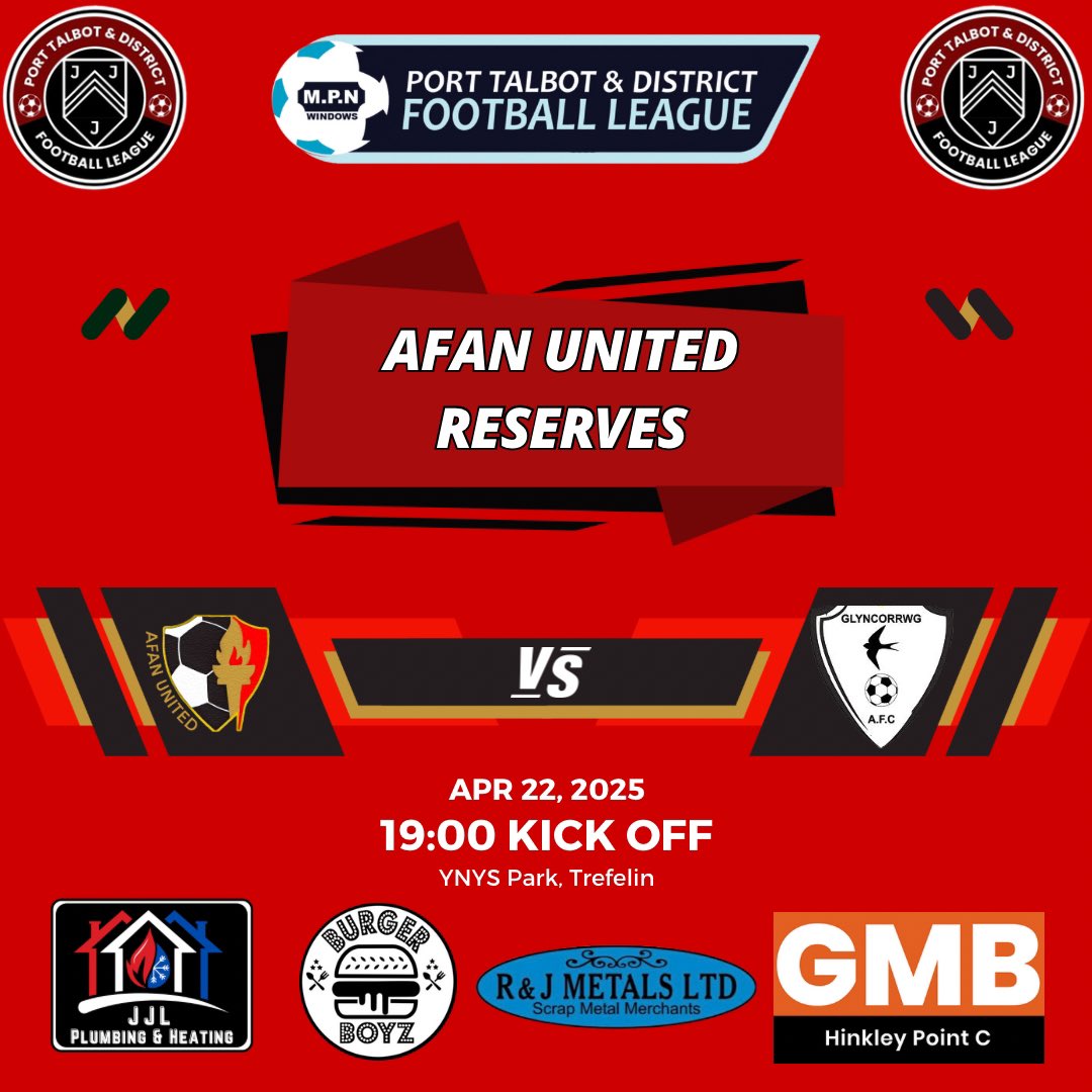 Afan United FC (@afanunited_fc) on Twitter photo Reserve team play their last home game of the season this evening at Ynys Park v <a href="/GlyncorrwgAfc/">Glyncorrwg AFC</a> ⚽️ Reserve team play their last home game of the season this evening at Ynys Park v <a href="/GlyncorrwgAfc/">Glyncorrwg AFC</a> ⚽️