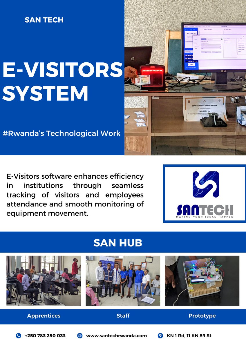 SANTECHLTD3's tweet photo. Boost your institution’s efficiency with SAN TECH’s E‑Visitors System! Seamlessly track visitors & employee attendance, monitor equipment movements, and focus on what really matters growing your impact.
#RwandaTech #SmartInstitutions #SanTech #InnovationRW #DigitalTransformation https://t.co/d2LnD7Yu92