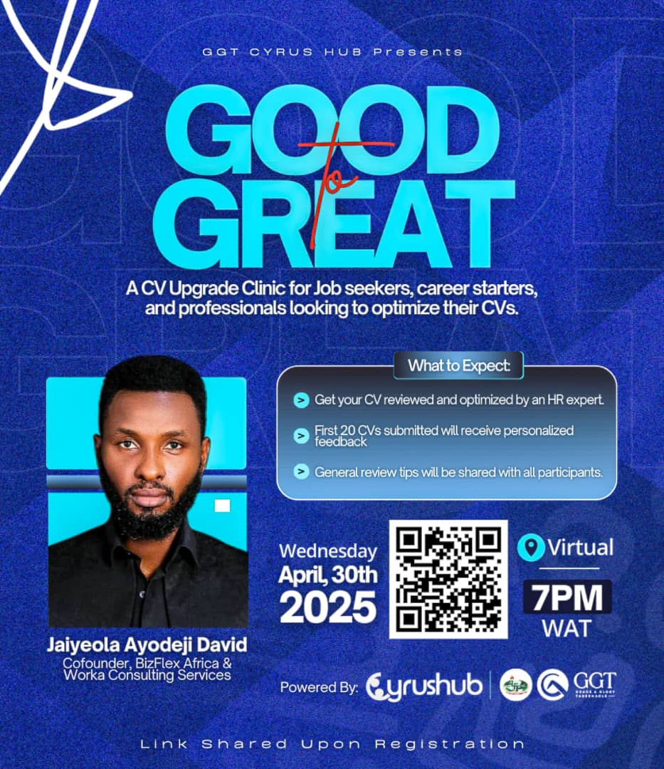 Register for Good to Great.

Scan the QR Code or Click the link to register 

bit.ly/Good2Great-CVe…