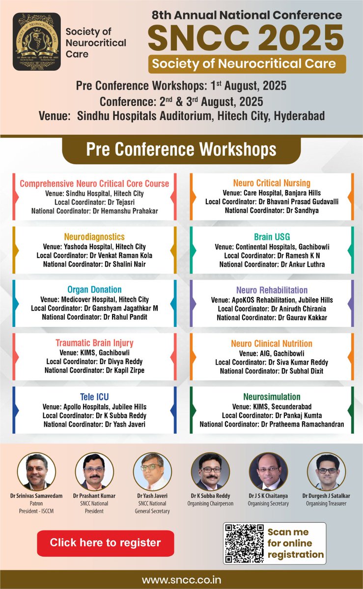 We look forward to welcoming you to Hyderabad...
Registration Link : in.eregnow.com/ticketing/regi…
#SNCC #conference #workshop #neuro #criticalcare #Doctor #session