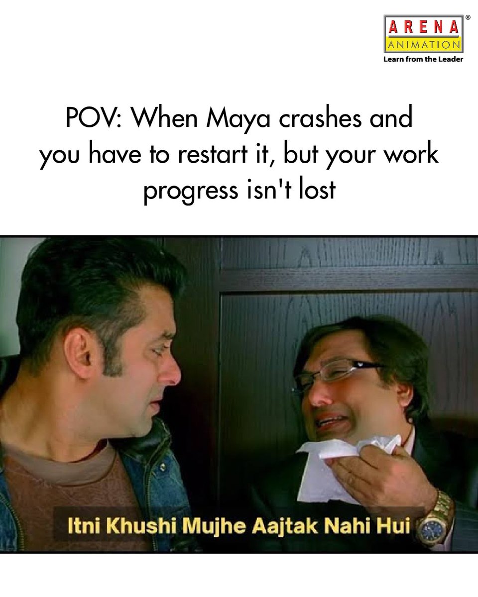 arenabilaspur's tweet image. Maya: crashes
Auto-save: “I got you, bro!&quot;
#ArenaAnimation #ArenaMemes #Memes #Animation #AnimationMemes #MAYA