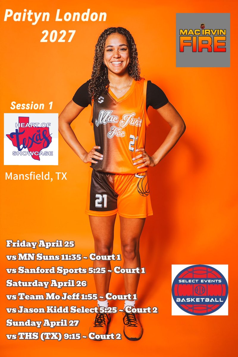 I'm so excited for our first live session "Heart of Texas" to begin. Here's a look at our upcoming schedule. 
See you in Texas‼️ <a href="/MacIrvinGirls/">Mac Irvin Lady Fire S40</a> <a href="/SelectEventsBB/">Select Events Basketball</a>
