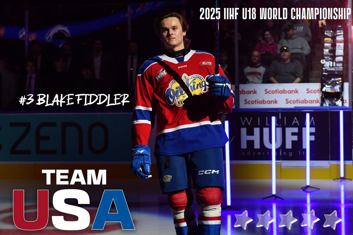 x - Edmonton Oil Kings (@edmoilkings) on Twitter photo ON THE SQUAD! 🇺🇸
Oil Kings D Blake Fiddler has officially been named to USA Hockey's 2025 IIHF U18 World Championship roster! #U18MensWorlds ⭐️
The U.S. begins preliminary-round play tomorrow against Czechia! ON THE SQUAD! 🇺🇸
Oil Kings D Blake Fiddler has officially been named to USA Hockey's 2025 IIHF U18 World Championship roster! #U18MensWorlds ⭐️
The U.S. begins preliminary-round play tomorrow against Czechia!