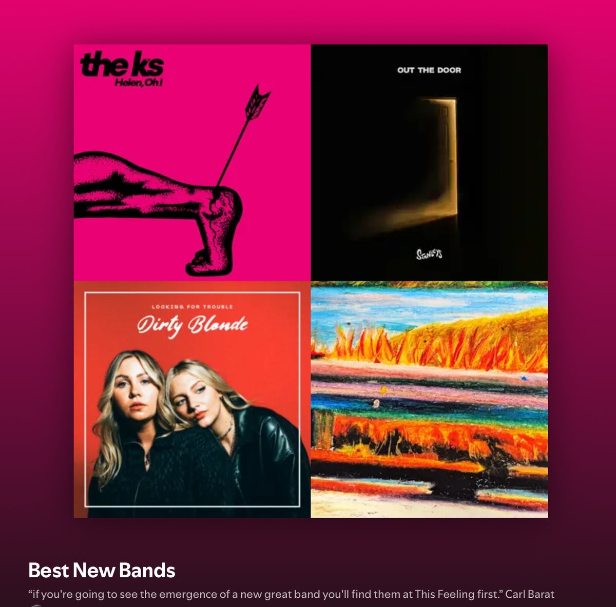 This Feeling (@this_feeling) on Twitter photo Best New Bands playlist adds 14/2025 🎸🔥
<a href="/TheKsUK/">THE K'S</a>
<a href="/Stanleysband_/">Stanleys</a>
<a href="/weredirtyblonde/">Dirty Blonde</a>
<a href="/THENORTHband/">THE NORTH</a>
<a href="/LaurieWright4/">Laurie Wright</a>
<a href="/RedLightCamera_/">Red Light Camera</a>
<a href="/resistergla/">RESISTER</a>
<a href="/CruiseBalloon/">Cruise Balloon</a>
<a href="/MosaicsBandUK/">MOSAICS</a> & more!
open.spotify.com/playlist/3ku8L… Best New Bands playlist adds 14/2025 🎸🔥
<a href="/TheKsUK/">THE K'S</a>
<a href="/Stanleysband_/">Stanleys</a>
<a href="/weredirtyblonde/">Dirty Blonde</a>
<a href="/THENORTHband/">THE NORTH</a>
<a href="/LaurieWright4/">Laurie Wright</a>
<a href="/RedLightCamera_/">Red Light Camera</a>
<a href="/resistergla/">RESISTER</a>
<a href="/CruiseBalloon/">Cruise Balloon</a>
<a href="/MosaicsBandUK/">MOSAICS</a> & more!
open.spotify.com/playlist/3ku8L…