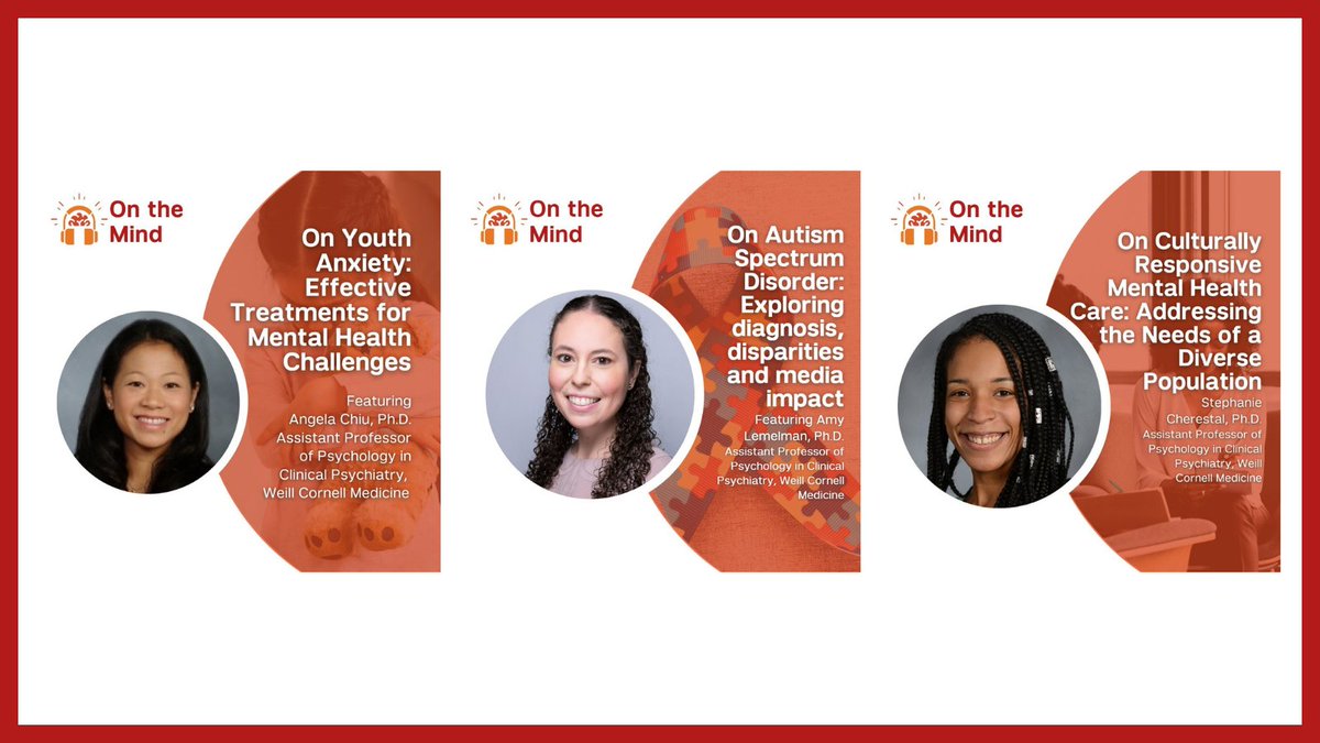 Weill Cornell Medicine Psychiatry (@wcmpsychiatry) on Twitter photo Our psychologists have been well represented among the featured guests of #OnTheMind, the official podcast from <a href="/WeillCornell/">Weill Cornell Medicine</a>’s Department of Psychiatry.
In honor of #PsychologyWeek, swipe to revisit our engaging psychology topics. Listen & subscribe: bit.ly/3Y2JQdX Our psychologists have been well represented among the featured guests of #OnTheMind, the official podcast from <a href="/WeillCornell/">Weill Cornell Medicine</a>’s Department of Psychiatry.
In honor of #PsychologyWeek, swipe to revisit our engaging psychology topics. Listen & subscribe: bit.ly/3Y2JQdX