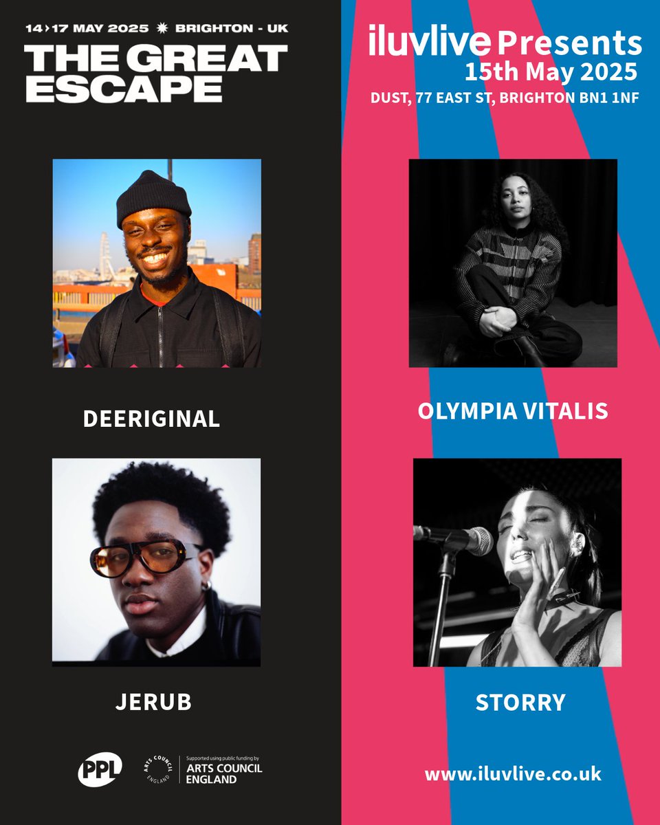 iluvlive (@iluvlive) on Twitter photo We’re bringing the ‘iluvlive Presents’ stage to The Great Escape 2025! 🎉
Big love to <a href="/PPLUK/">PPL</a> Giving & <a href="/thegreatescape/">The Great Escape</a> ❤️
🎤<a href="/DeeRiginal/">DeeRiginal</a> <a href="/jerubmusic/">JERUB</a> <a href="/OlympiaVitalis/">Olympia Vitalis</a> <a href="/storrymusic/">STORRY</a>
📅15th May | Dust, Brighton | 12:15–15:30
🎟️Tickets link in bio
#TheGreatEscape #PPLGiving We’re bringing the ‘iluvlive Presents’ stage to The Great Escape 2025! 🎉
Big love to <a href="/PPLUK/">PPL</a> Giving & <a href="/thegreatescape/">The Great Escape</a> ❤️
🎤<a href="/DeeRiginal/">DeeRiginal</a> <a href="/jerubmusic/">JERUB</a> <a href="/OlympiaVitalis/">Olympia Vitalis</a> <a href="/storrymusic/">STORRY</a>
📅15th May | Dust, Brighton | 12:15–15:30
🎟️Tickets link in bio
#TheGreatEscape #PPLGiving